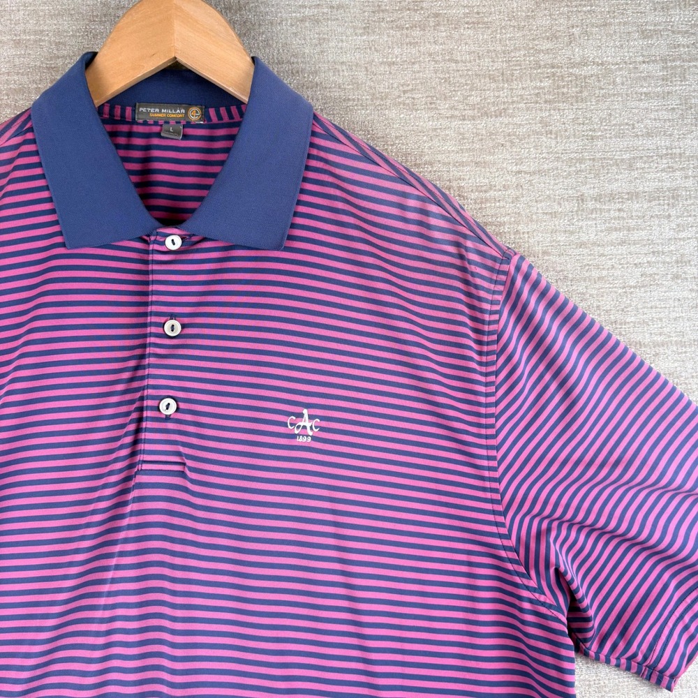 Peter Millar Summer Comfort LG Pink Navy Striped Augusta (GA) Country Club Polo